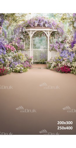 Tło fotograficzne „Kwiecista altana w pastelowym ogrodzie” | E663